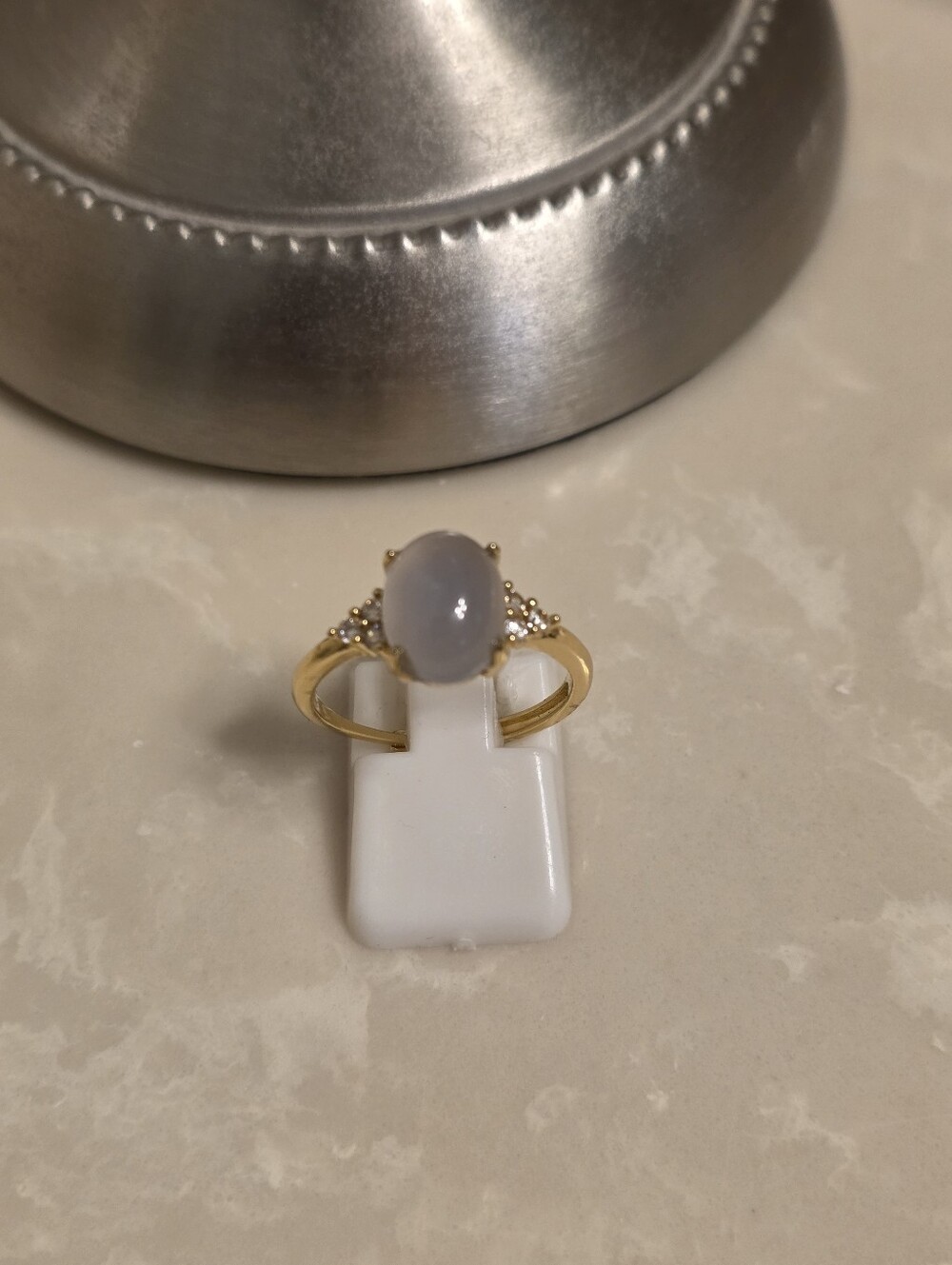 Gold CZ and Gray Moonstone Ring Size 8